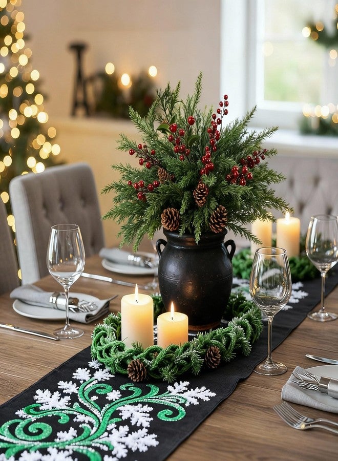 Maysing 12 Pcs Christmas Norfolk Pine Branches 18 Inch Real Touch Artificial Greenery Stems with Red Berries and Pine Cones for Vase DIY Crafts Garland Wreath Flower Arrangement Home Indoor Xmas Decor - Image 5